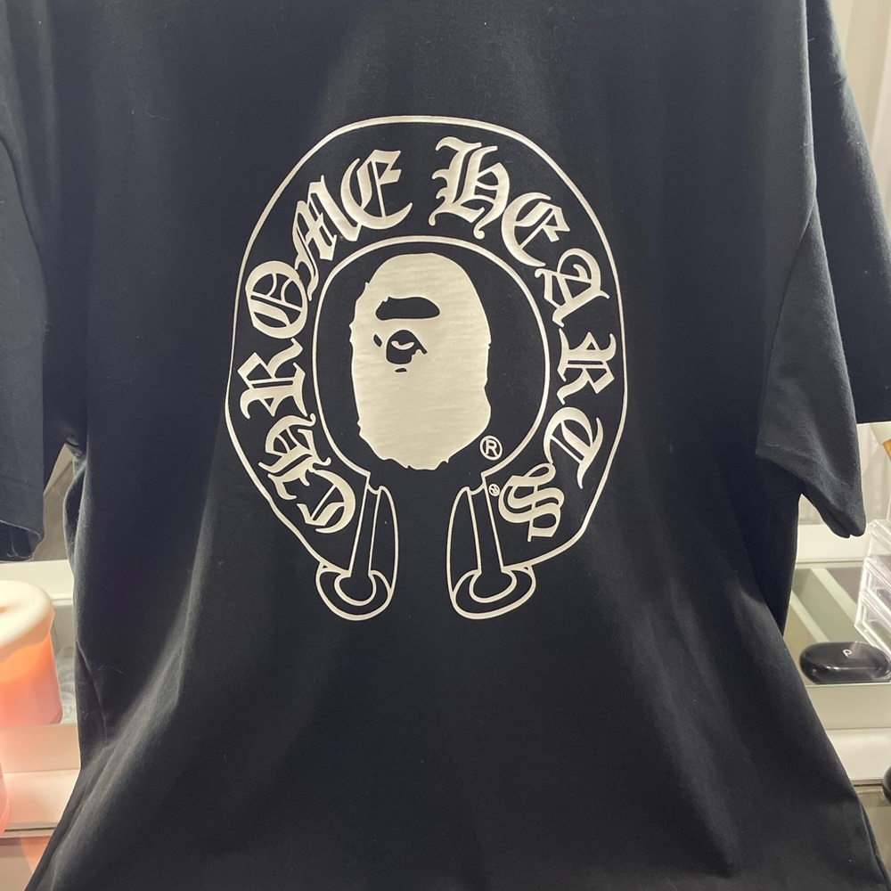 Chrome Hearts x Bape  Black Tee with Bold White Logo